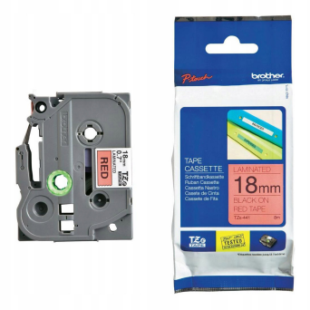 Taśma Brother laminowana 18mm x 8m czarny nadruk / czerwone tło